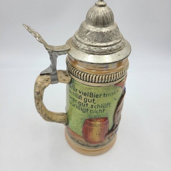 Vtg King Werk Beer Stein Mug Hand Painted Drink Beer Go to Heaven German Lot 2 - Picture 4 of 11